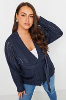 yours cardigan de punto con calados azul marino con cinturon mujer curvy y tallas grandes yours