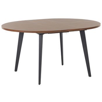 Mesa De Comedor Moderna Extensible Redonda 120/150 X 120 Cm Tablero Mdf Metal Patas Negras Madera Oscura Bovina