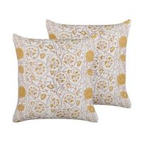 conjunto de 2 cojines de algodon blanco amarillo marron 45 x 45 cm a mano amara