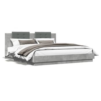 Cama Matrimonial | Cama Para Adultos | Estructura De Cama Cabecero Luces Led Gris Hormigón 200x200 Cm Cfw707404