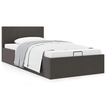 Cama Individual | Cama Para Adultos | Cama Canapé Hidráulica Con Almacenaje Tela Gris Oscuro 90x200cm