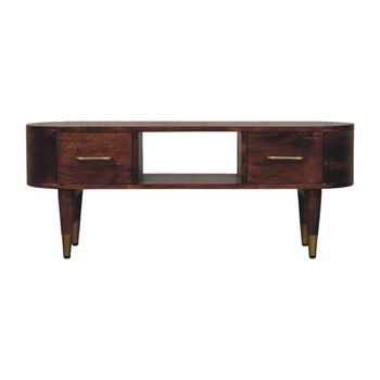 Consola Multimedia De Madera Maciza, Muebles Artesanales Valenza Curva