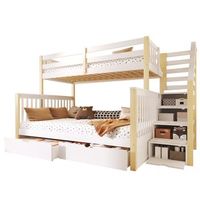 litera asimetrica 90x200 y 140x200 litera infantil con cajones y escalera madera maciza blanco y natural