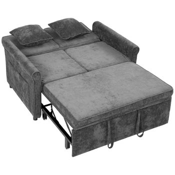 HOMCOM Sofá Cama 2 Plazas 3 en 1 con Respaldo Ajustable 5 Niveles Bolsillos Laterales 2 Almohadas para Sala de Estar Gris   Aosom España