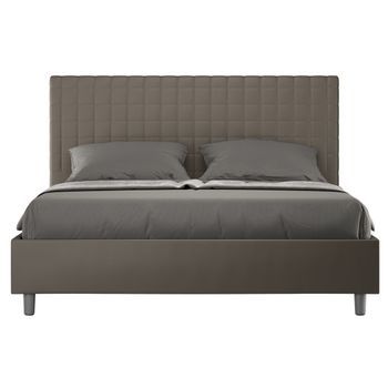 Cama Tapizada 120x190 Cm Imitación Piel Cappuccino Con Cuadros Sunda Sin Somier Y Sin Box Spring-color Marrón-ropa De Cama 160x200 Cm