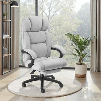 Silla de oficina con reposapiés y tapizado de terciopelo, 360º, gris