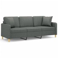 sofa de 3 plazas con cojines tela gris oscuro 180 cm vidaxl