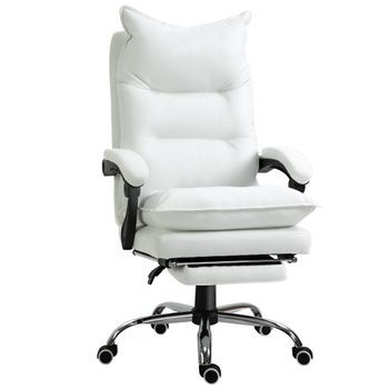 Silla De Oficina Reclinable Blanca Con Reposapiés, Altura Regulable Y Respaldo Hasta 155°