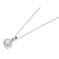 silver imitation opal and cubic zirconia cluster necklace - f3514