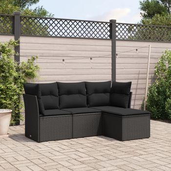 Conjunto De Sofás Jardín 4 Uds | Mueble Jardin Mesa Y Sillas Con Cojines Ratán Sintético Negro Cfw785424
