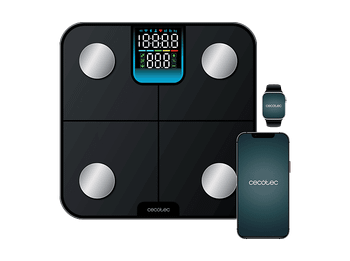 Báscula inteligente - Cecotec Surface Precision HealthySmart, App, Bluetooth ,25 Parámetros, 28x28 cm, pantalla LCD, 180 kg, Negro