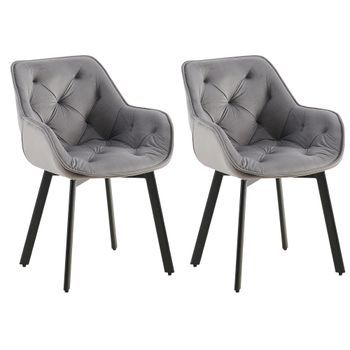 Juego De 2 Sillas De Comedor Terciopelo Gris Oscuro 62x57x84 Cm Clp