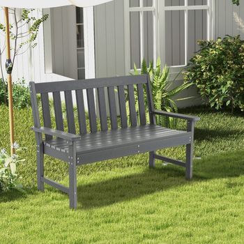 Banco Madera Hdpe Respaldo Reposabrazos 2 Personas Resistente Intemperie Gris 132x65x91 Cm