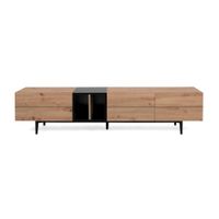 mueble de tv 3 puertas y 2 baldas 195cm - acabado madera clara y negro