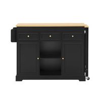 isla de cocina movil con encimera extensible de 112r188 cm ruedas con freno y almacenaje