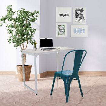 Silla de metal sin apoyabrazos azul petróleo