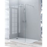 mampara de ducha fijo walk in  vidrio templado 8mm antical  195cm altura  perfil cromo  70-120cm  transparente - 90 cm 1 fijo - cromo brillo