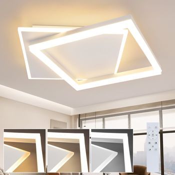 Nettlife Lámpara De Techo Led Sala De Estar Dormitorio Lámpara Regulable Con Control Remoto 42w Diseño Moderno Cuadrado Acrílico Blanco Para Cocina
