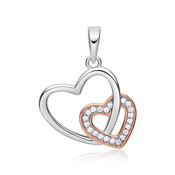 Colgante corazones plata 925 circonita bicolor