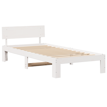 Cama Individual | Estructura De Cama Con Cabecera Blanca 80x200 Cm Madera Maciza De Pino Cfw48775