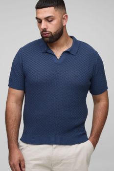 Polo Plus Oversize Recto De Croché Con Estampado De Cuadros Micro, Navy