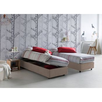 Talamo Italia Cama Individual Y Media Con Contenedor Silvia Sommier, Made In Italy, Cama Con Revestimiento De Tela, Apertura Lateral, Con Colchón De 120x190 Cm Incluido, Taupe