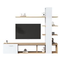 mueble de tv - conjunto de muebles de sala - apto para televisores de menos de 60 pulgadas - blanco y madera