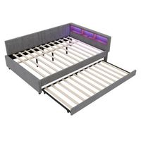sofa cama - 140x200 cm - usb tipo-c - iluminacion led - cama extensible - sin colchon - ropa de cama - gris