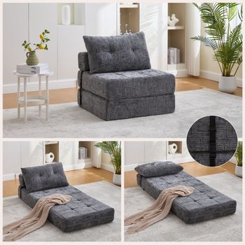 Sofá Cama Plegable De Suelo, Colchón Plegable, Sofá Cama Portátil, Con Cojines, Gris.