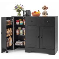 costway aparador negro con puerta giratoria y ruedas moviles almacena utensilios de cocina gran espacio interior 105 x 40 x 83 cm negro