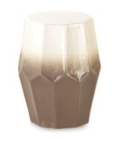 taburete mesita auxiliar de ceramica marron y blanco