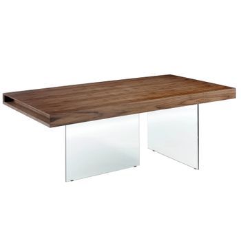 Mesa Comedor Rectangular Nogal Y Cristal Templado Angel Cerdá 1028 200x100x75