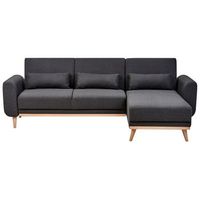 sofa cama esquinero moderno tapizado de poliester patas de madera clara cojines adicionales izquierdo negro ollsta