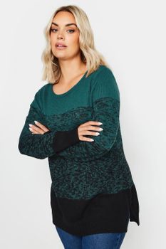 Yours Jersey De Punto Verde Mar Y Negro Degradado, Mujer Curvy Y Tallas Grandes, Yours