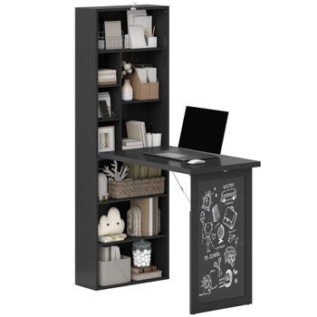 Escritorio Plegable Con Estantería De Madera, 98 X 51 X 153 Cm – Negro