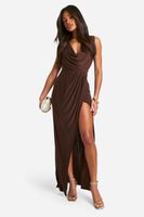 vestido maxi cenido fruncido cruzado brown