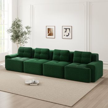 Canapé Modular De 4 Plazas, Asiento Profundo, Terciopelo Acanalado Estilo Nube, Sin Montaje, Antideslizante, Verde