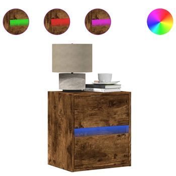 Juego De 2 Mesitas De Noche - Mesillas De Pared Con Luces Led Roble Ahumado Mc6346