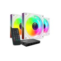 mars gaming mf-3dprokit kit 3x ventiladores pwm fdb 120mm argb infinity mirror hub blanco