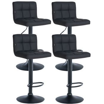 Set De 4 Taburetes De Bar Feni En Polipiel Simil Cuero Negro 40x40x85 Cm Clp