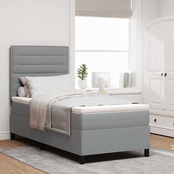 Vidaxl Cama Tipo Box Spring Con Colchón Gris Claro 100 X 200 Cm Tela