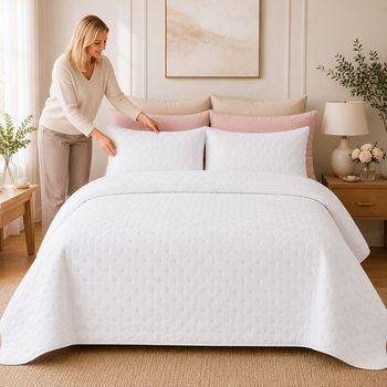 Colcha Prelavada Jacquard Elara + Funda De Cojín 150 Cm Rufino Diaz, Blanco