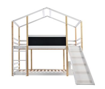 Cama infantil 90x200 cm - cama alta con tobogán y escalera - natural y blanco