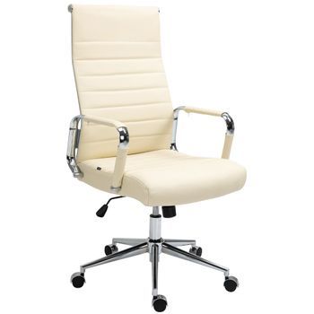 Silla De Oficina Kolumbus De Cuero Auténtico Crema 66x58x105 Cm Clp