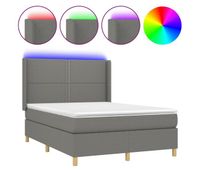 cama box spring colchon y luces led tela gris oscuro 140x200 cm liso con clavos