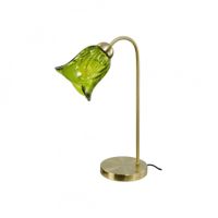 lampara de sobremesa de metal y cristal con cable textil verde