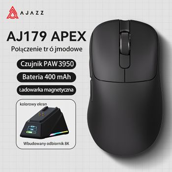 Ratón para Juegos AJAZZ AJ179 APEX con Base de Carga con Pantalla a Color, Carga Magnética, Alta Frecuencia de 8000Hz, Tri-Modo (PAW3950), para Mano Derecha