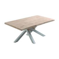 mesa comedor industrial gael madera de roble claro y patas metalicas blancas en 180x100