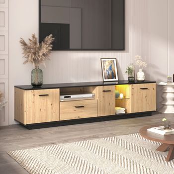 Mueble TV efecto madera 1 cajón 3 puertas iluminación LED 15 colores