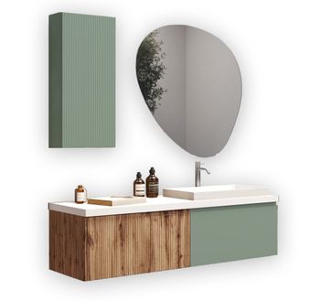 Mueble de baño 6 piezas en mdf roble/verde salvia